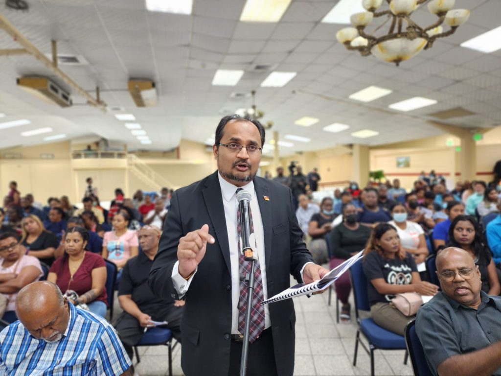 Member of Parliament Dinesh Rambally addressed public hearing on RIC in Trinidad.