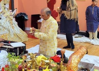 Vishnu Mahadeo in Puja at Lakshmi Narayan Mandir in Richmond Hill, NY
