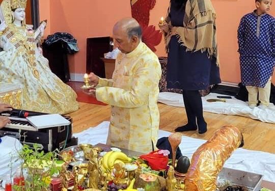 Vishnu Mahadeo in Puja at Lakshmi Narayan Mandir in Richmond Hill, NY
