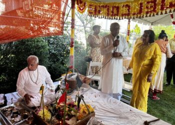 Deo and Tara Gosine perform puja at NY home
