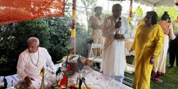 Deo and Tara Gosine perform puja at NY home