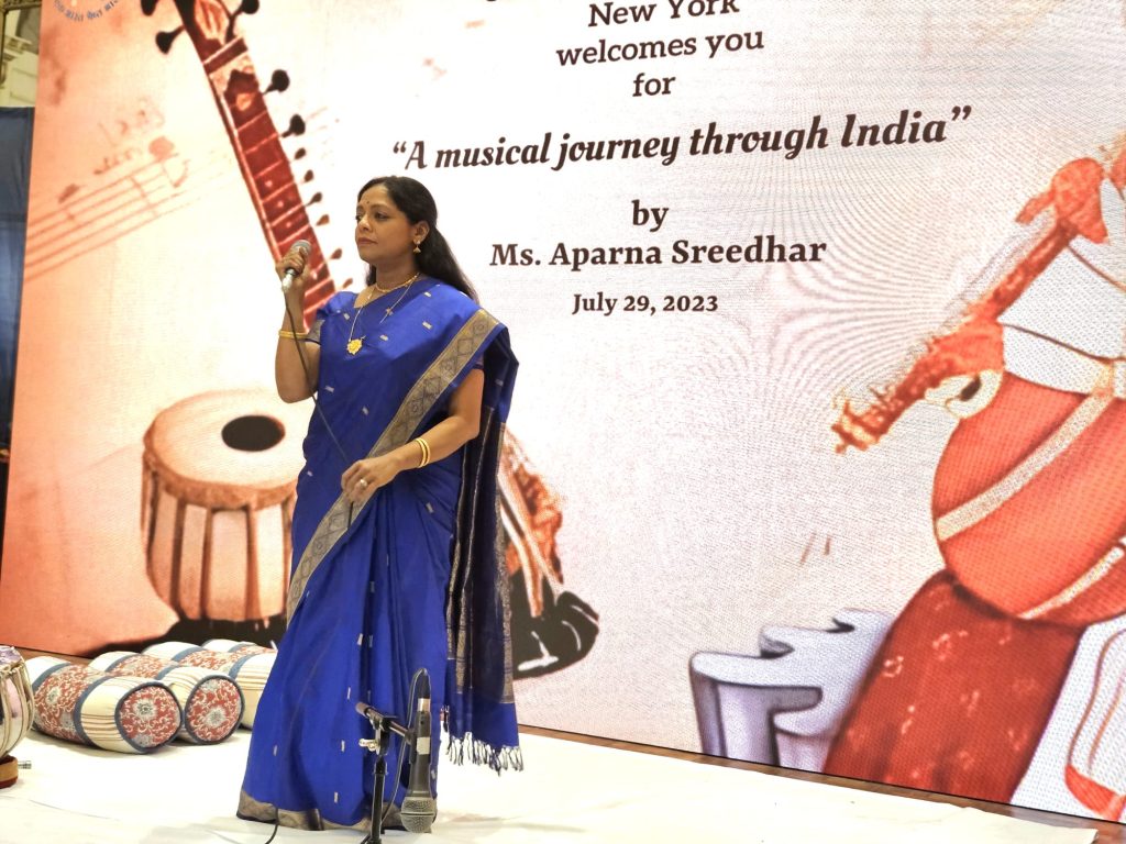 Aparna Sreedhar performing at the Indian Consulate on July 2, 2023