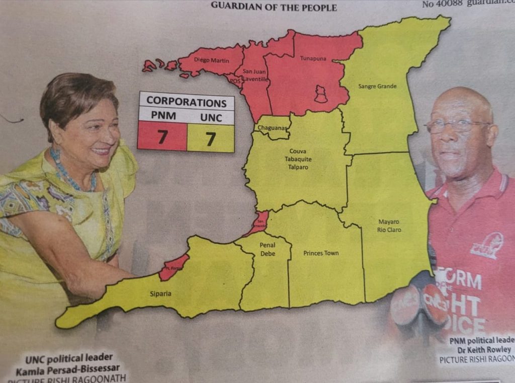 Map showing the distribution of votes