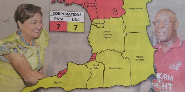 Map showing the distribution of votes