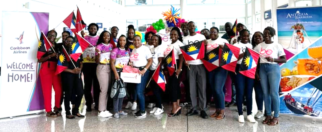 Team Caribbean at Antigua Carnival airport welcome at VC Bird International Airport on August 1, 2024.