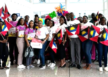 Team Caribbean at Antigua Carnival airport welcome at VC Bird International Airport on August 1, 2024.