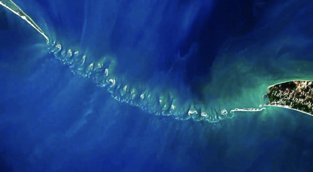 Ram Setu composed of a limestone shoal from Rameswaram, India to Mannar, Sri Lanka. Image taken from indianyug.com