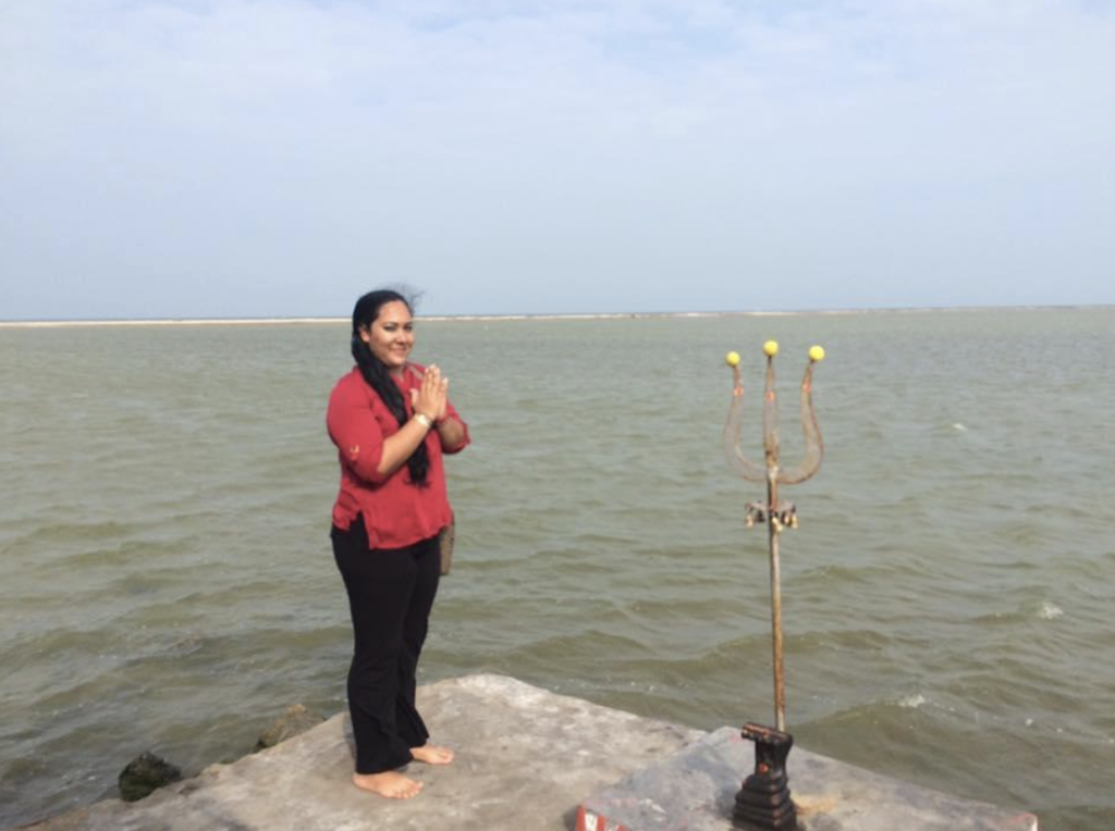 Nisha Ramracha, archaeologist, overlooking Lord Rama’s Bridge, Ram Setu.2016. Photo Source: Nisha Ramracha copyright @ 2016