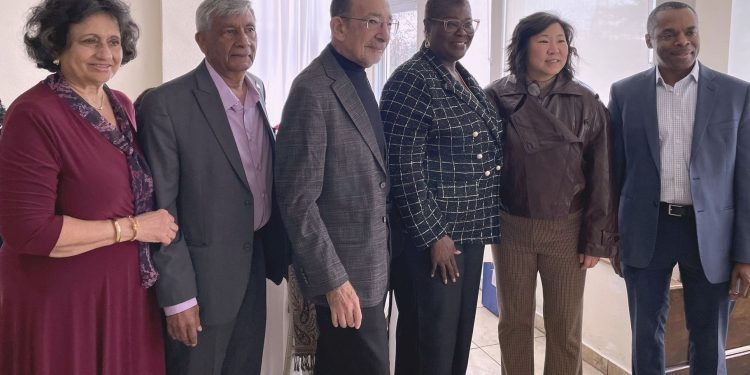 l-r Camille Ramsaran, Ashook Ramsaran, Warren Schreiber (Queens Civic Congress), NYS Sen. Roxanne Persaud, US Cong. Grace Meng, Michael Scotland (1)